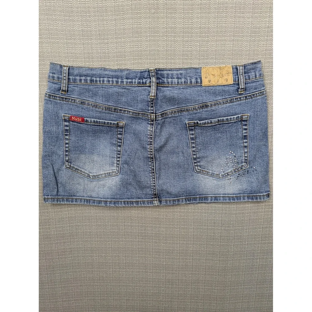 Mudd Y2K Denim Mini Skirt Rhinestone Low Rise 2000s McBling Juniors 11